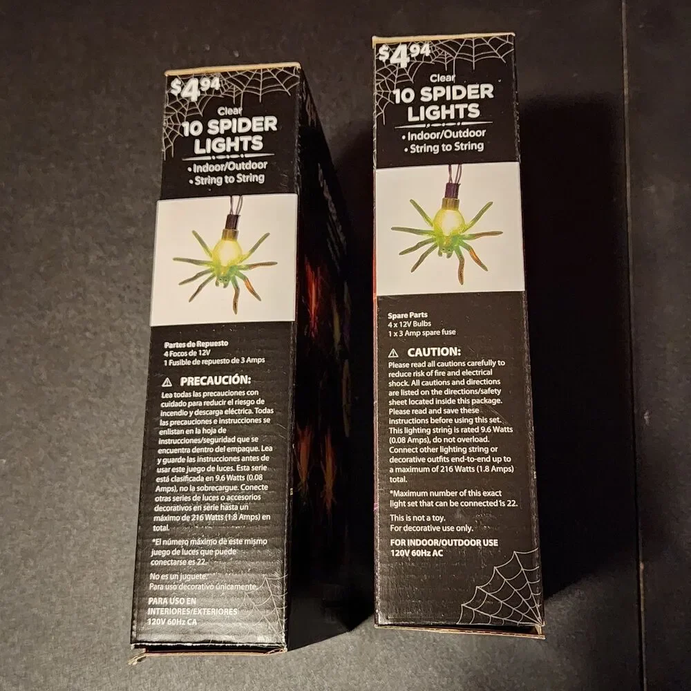 Lot Two NIB 6' Strands Of 10 Each Spider Lights Halloween Witchy Dorm Goth